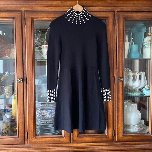 NWT Zara Black Knit Dress With Pearls Women’s Size Medium - Picture 3 of 16